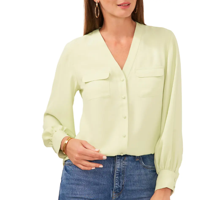 Vince Camuto V-Neck Button-Up Blouse